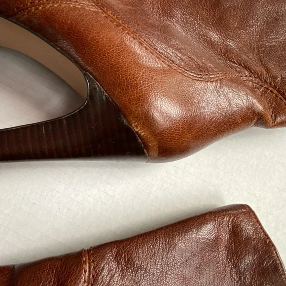 Nine West Addlana leather boots platform spike heel ankle zip round toe brown - Picture 10 of 13